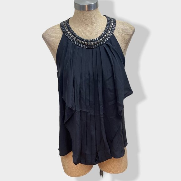 Bcbgmaxazria Silk Studded Pleated Sleeveless Top 6 - Picture 1 of 6